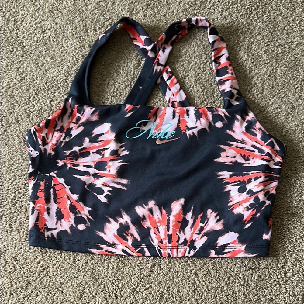 Nike Black and Coral Tie-Dye Sports Bra